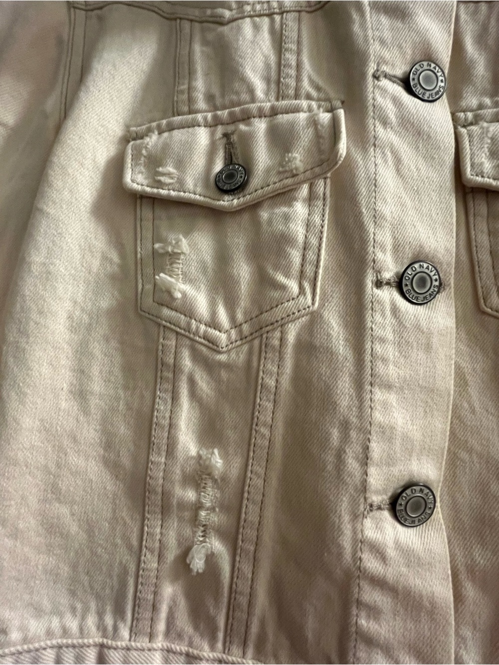 Vintage Old Navy Cream Denim Jacket Beaded Embroidered Back Women’s Medium - Picture 4 of 5